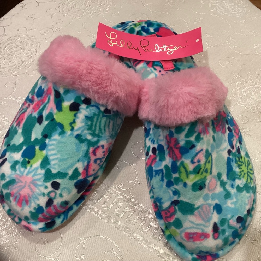 Lilly Pulitzer Plush Clara Slipper Dive Bar NWT SIZE 9/10 $68 Great Gift Idea!